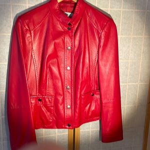Red Soft Leather Fitted Jacket by Marella size 6